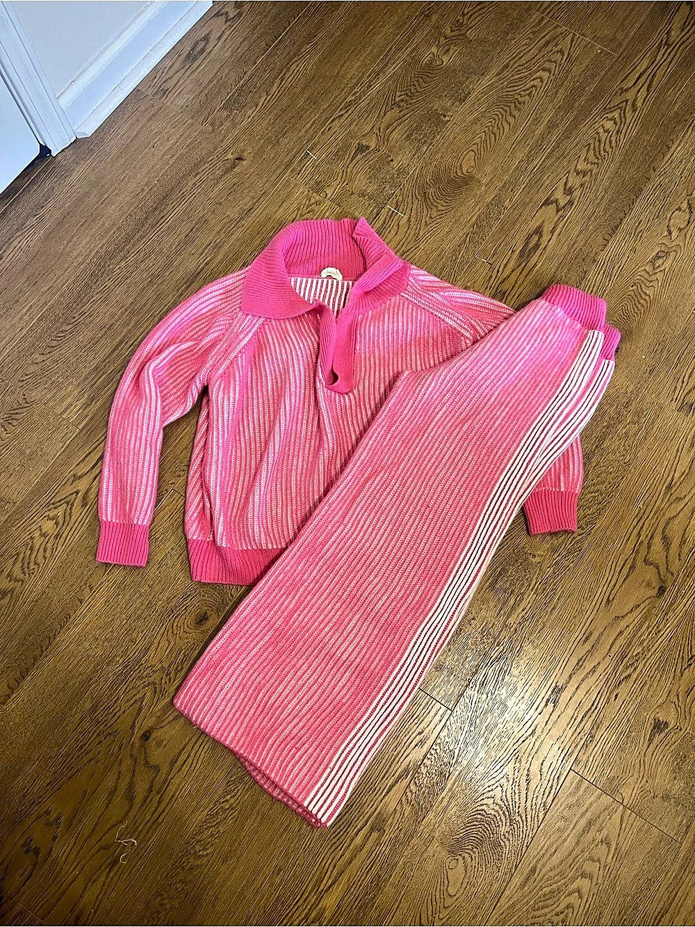Bibi Womens Striped Knit Matching Set in Pink & White Size Small